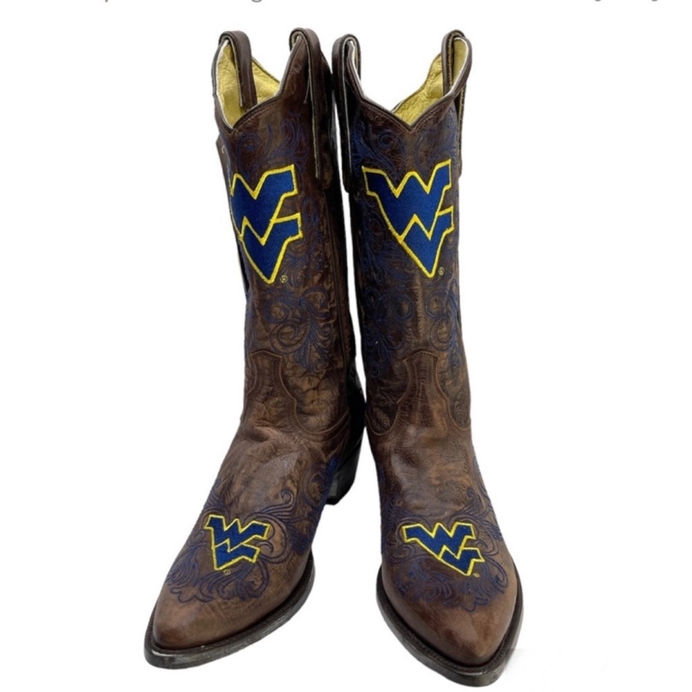 GAMEDAY BOOTS West Virginia WV Brown Embroidered Cowboy Boots NEW Size 11
